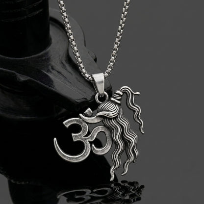THE MEN THING SS Pendant/ Necklace OM SHIVA JATA - Pure Vintage Pure Steel Pendant with 24inch Round Box 5mm Chain for Men & Boys