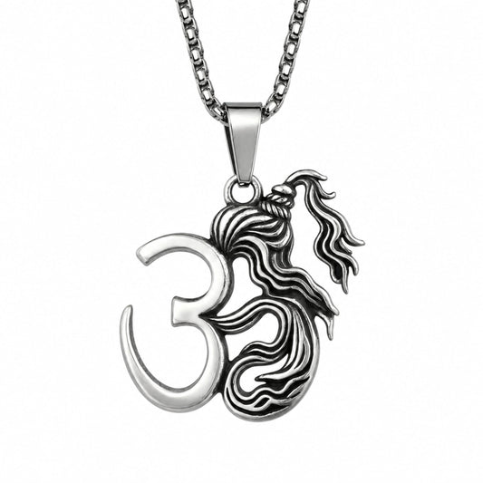 THE MEN THING SS Pendant/ Necklace OMVAJRA - Pure Vintage Pure Steel Pendant with 24inch Round Box 5mm Chain for Men & Boys