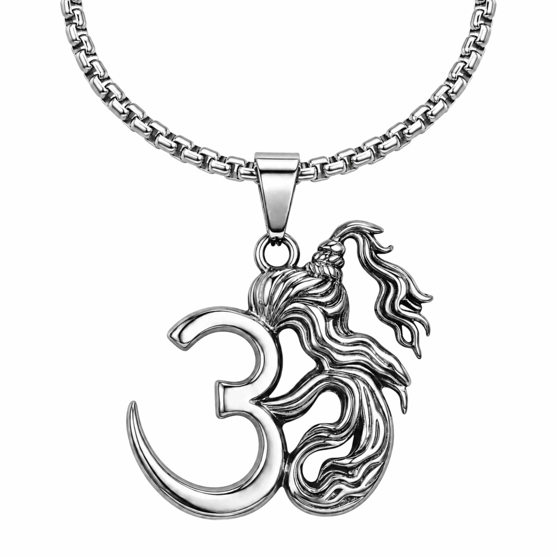 THE MEN THING SS Pendant/ Necklace OMVAJRA - Pure Vintage Pure Steel Pendant with 24inch Round Box 5mm Chain for Men & Boys