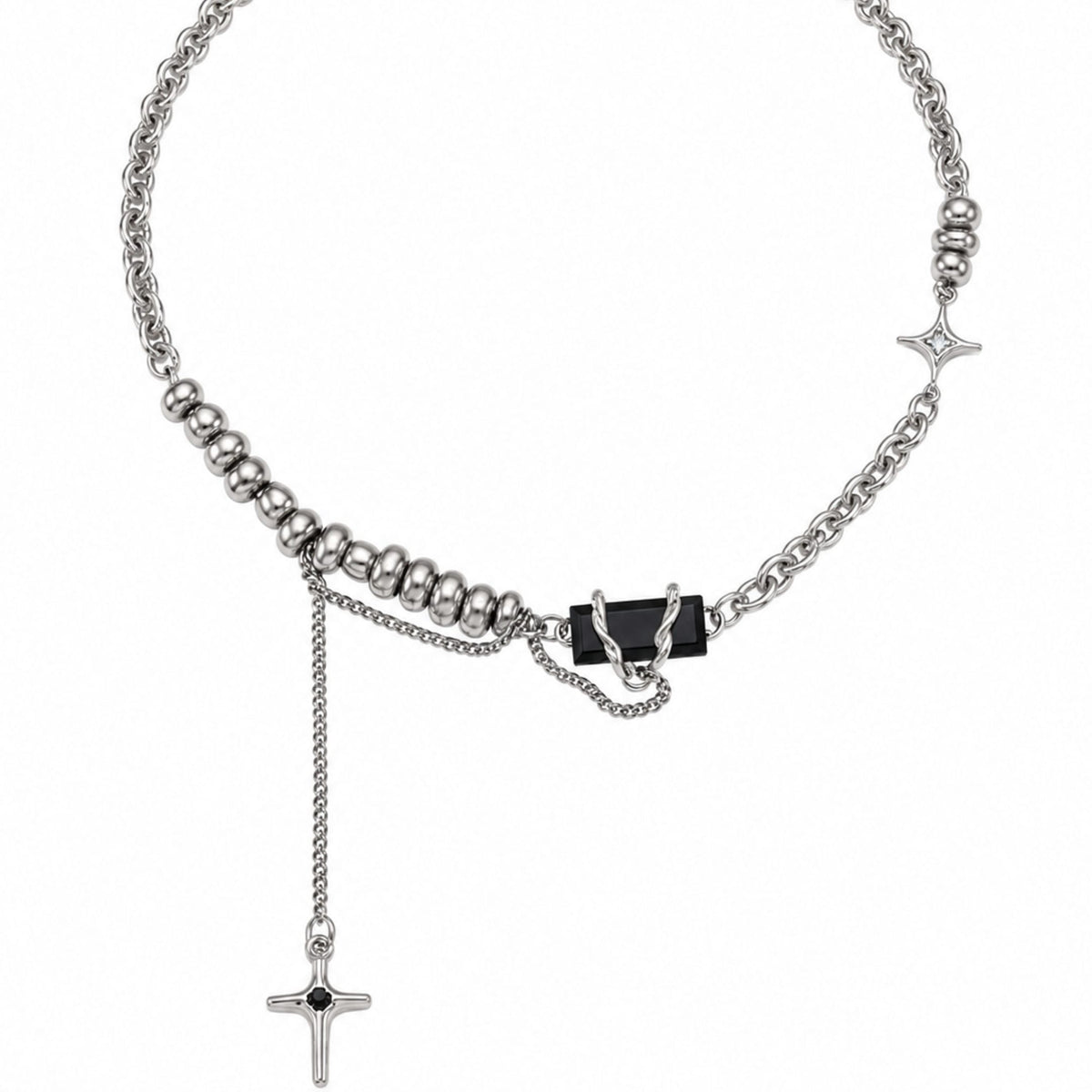 THE MEN THING SS Pendant/ Necklace ONYX CROSS - 12mm Titanium Steel Pendant with 18inch to 20inch Adjustable Cable 9mm Chain for Men & Boys