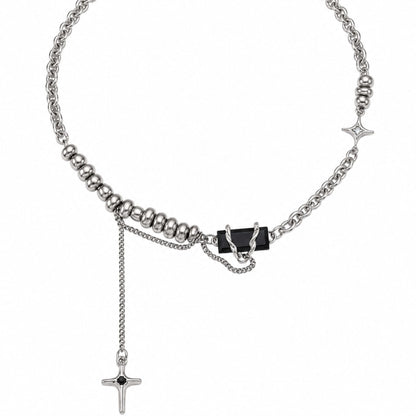 THE MEN THING SS Pendant/ Necklace ONYX CROSS - 12mm Titanium Steel Pendant with 18inch to 20inch Adjustable Cable 9mm Chain for Men & Boys