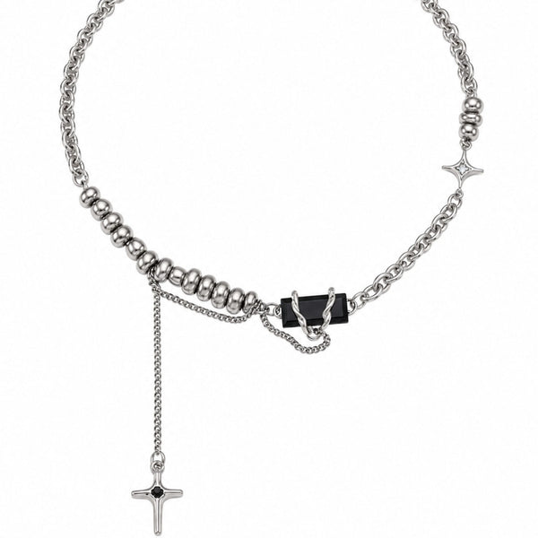 ONYX CROSS - 12mm Titanium Steel Pendant with 18inch to 20inch Adjustable Cable 9mm Chain for Men & Boys