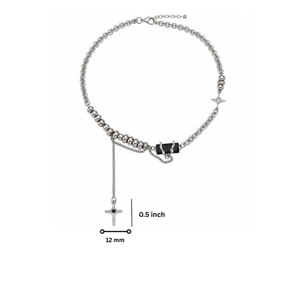 ONYX CROSS - 12mm Titanium Steel Pendant with 18inch to 20inch Adjustable Cable 9mm Chain for Men & Boys