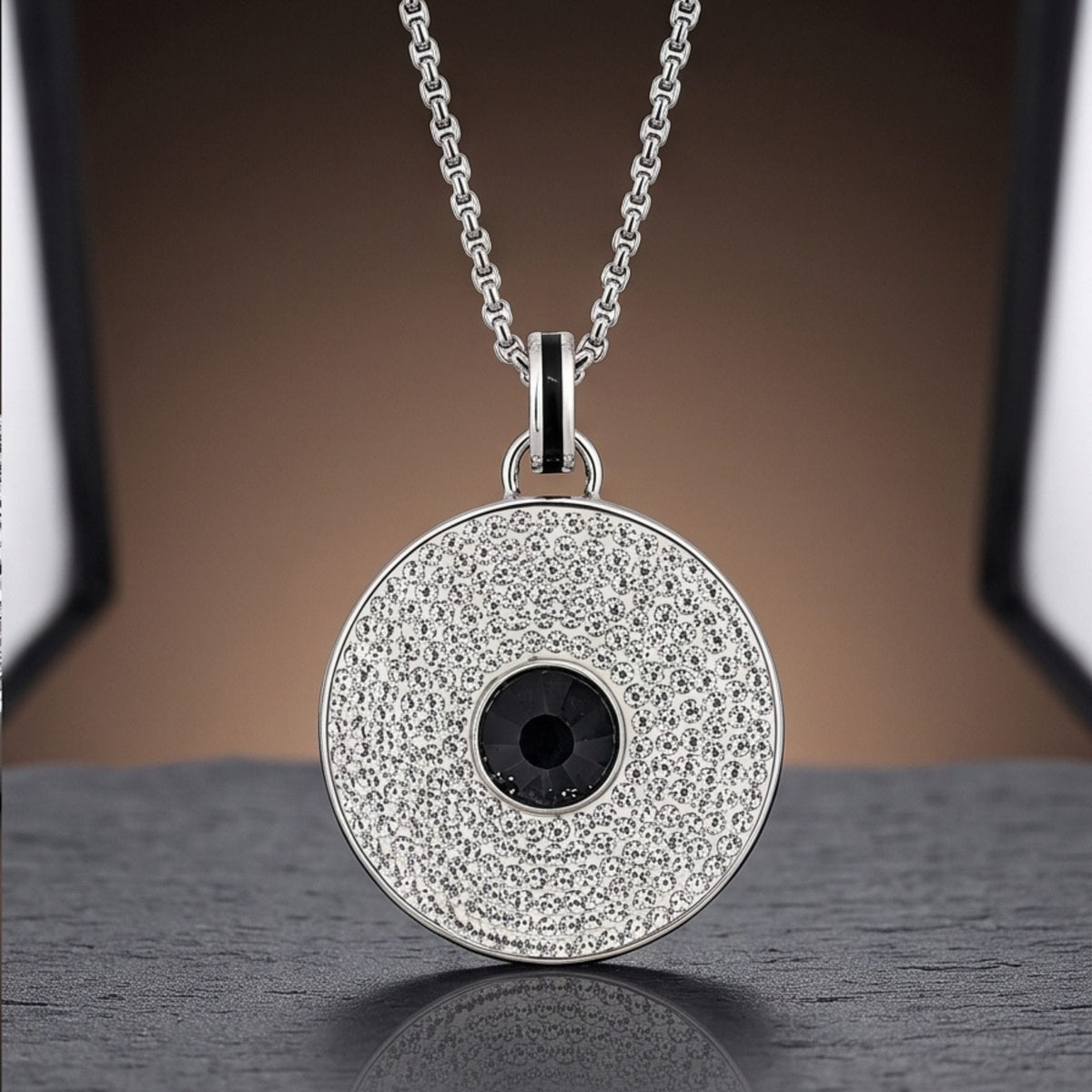 THE MEN THING SS Pendant/ Necklace ONYX DISC - 32mm Titanium Steel Pendant with Adjustable Twisted 4mm Chain for Men & Boys (23inch)