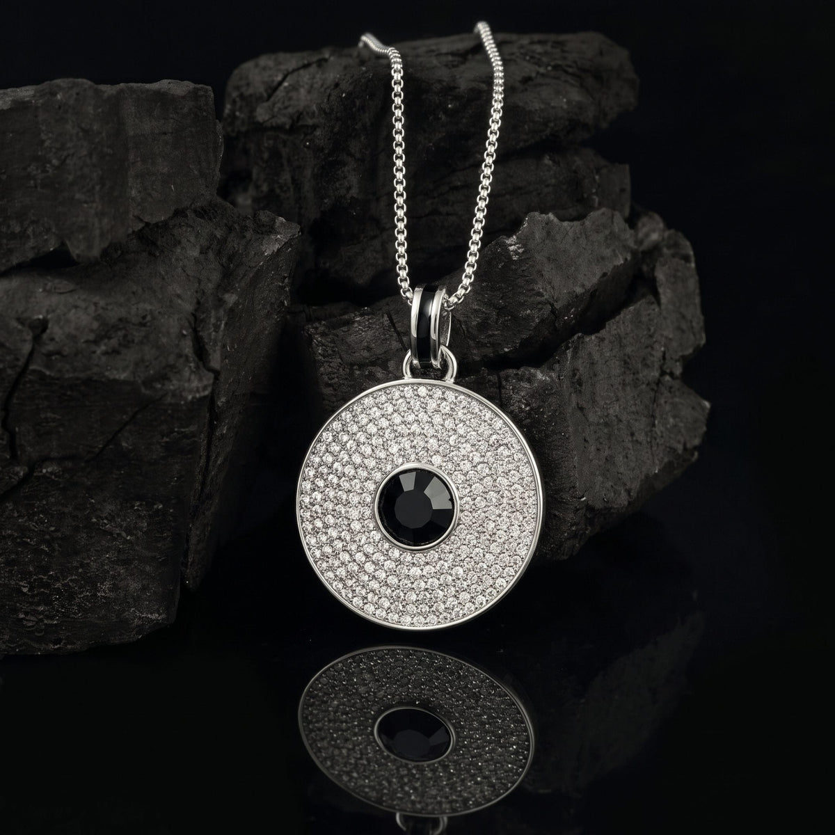 THE MEN THING SS Pendant/ Necklace ONYX DISC - 32mm Titanium Steel Pendant with Adjustable Twisted 4mm Chain for Men & Boys (23inch)