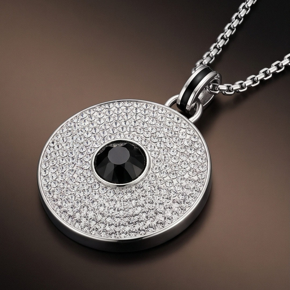 THE MEN THING SS Pendant/ Necklace ONYX DISC - 32mm Titanium Steel Pendant with Adjustable Twisted 4mm Chain for Men & Boys (23inch)