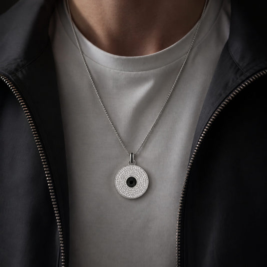 THE MEN THING SS Pendant/ Necklace ONYX DISC - 32mm Titanium Steel Pendant with Adjustable Twisted 4mm Chain for Men & Boys (23inch)
