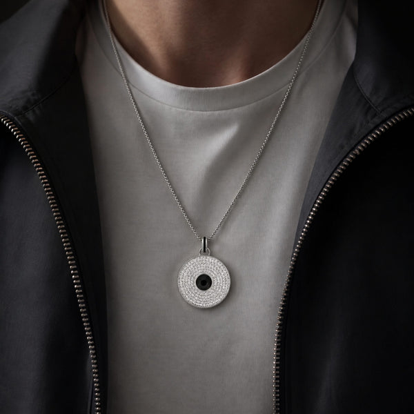 ONYX DISC - 32mm Titanium Steel Pendant with Adjustable Twisted 4mm Chain for Men & Boys (23inch)