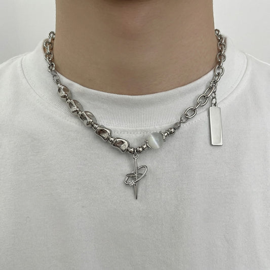 THE MEN THING SS Pendant/ Necklace ONYX PEARL - 16mm Titanium Steel Pendant with 19 to 21inch Adjustable Cable 8mm Chain for Men & Boys