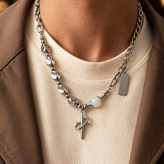 THE MEN THING SS Pendant/ Necklace ONYX PEARL - 16mm Titanium Steel Pendant with 19 to 21inch Adjustable Cable 8mm Chain for Men & Boys