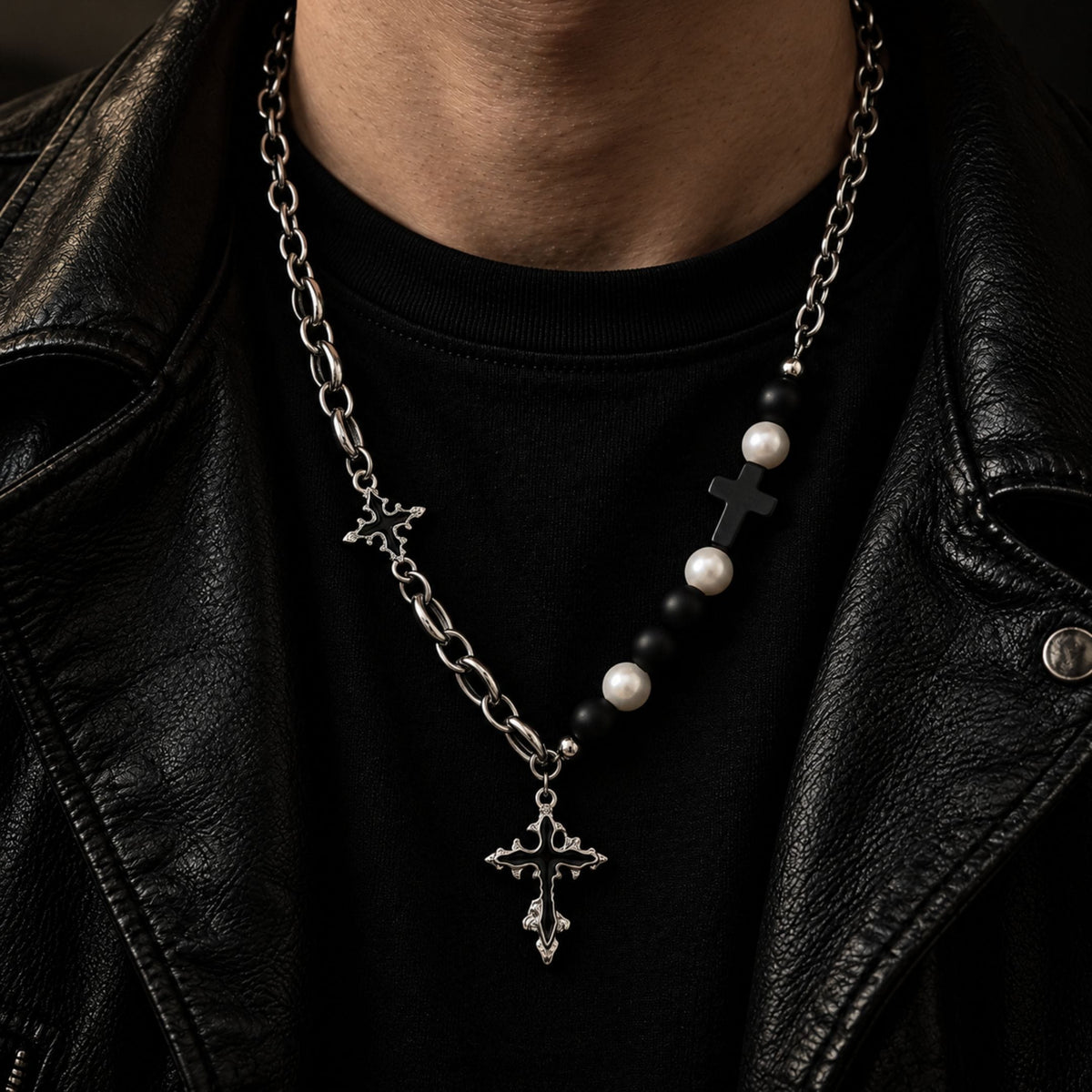 THE MEN THING SS Pendant/ Necklace ONYX RELIC - 27mm Titanium Steel Pendant with 19inch to 21inch Adjustable Cable 8mm Chain for Men & Boys
