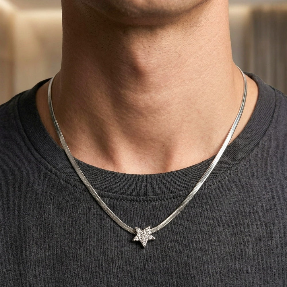 THE MEN THING SS Pendant/ Necklace ORION STAR - 13mm Titanium Steel Pendant with 19 to 21inch Adjustable Snake 5mm Chain for Men & Boys