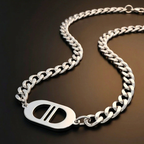 OVAL CORE - 26mm Titanium Steel Pendant with 18 to 20 inch Adjustable 7mm Chain for Men & Boys