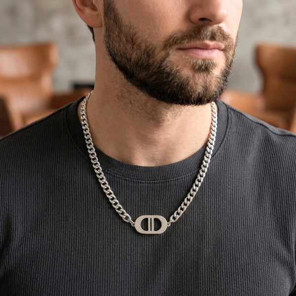 OVAL CORE - 26mm Titanium Steel Pendant with 18 to 20 inch Adjustable 7mm Chain for Men & Boys