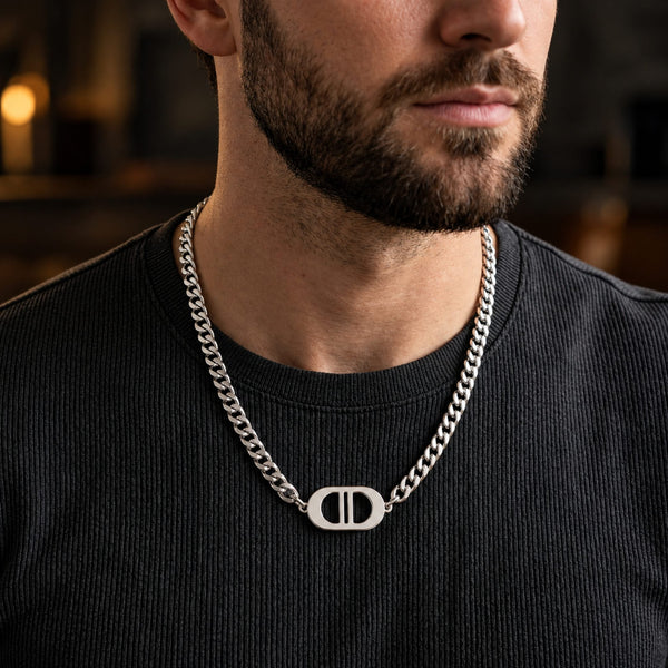 OVAL CORE - 26mm Titanium Steel Pendant with 18 to 20 inch Adjustable 7mm Chain for Men & Boys