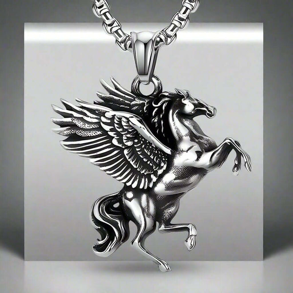 PEGASUS-  Alloy Pendant with Pure Stainless Steel  24inch Round Box Chain for Men, European trending Style for Men & Boy