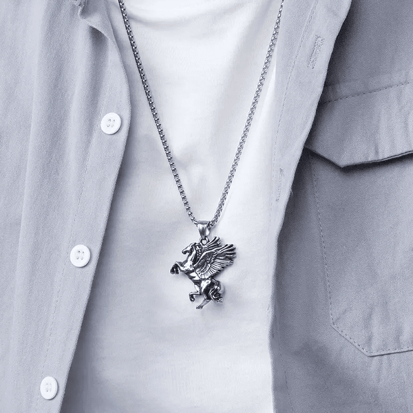 PEGASUS-  Alloy Pendant with Pure Stainless Steel  24inch Round Box Chain for Men, European trending Style for Men & Boy