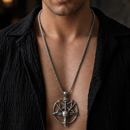THE MEN THING SS Pendant/ Necklace PENTAGRAM GOAT - 41mm Titanium Steel Pendant with 23inch Round Box 4mm Chain for Men & Boys