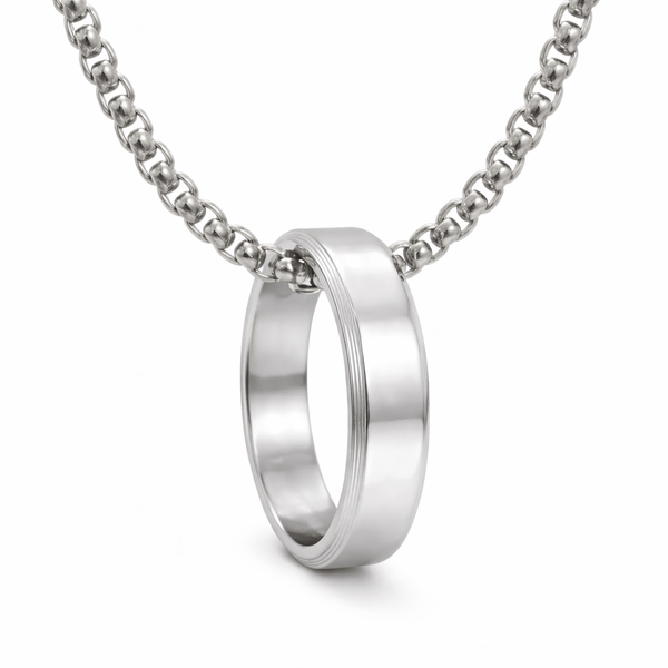 Personalised Name Engraved - Ring in Necklace | My Words, My Love  - Pure Titanium Steel  Pendant with 24inch Round Box 4mm Chain for Men & Boys