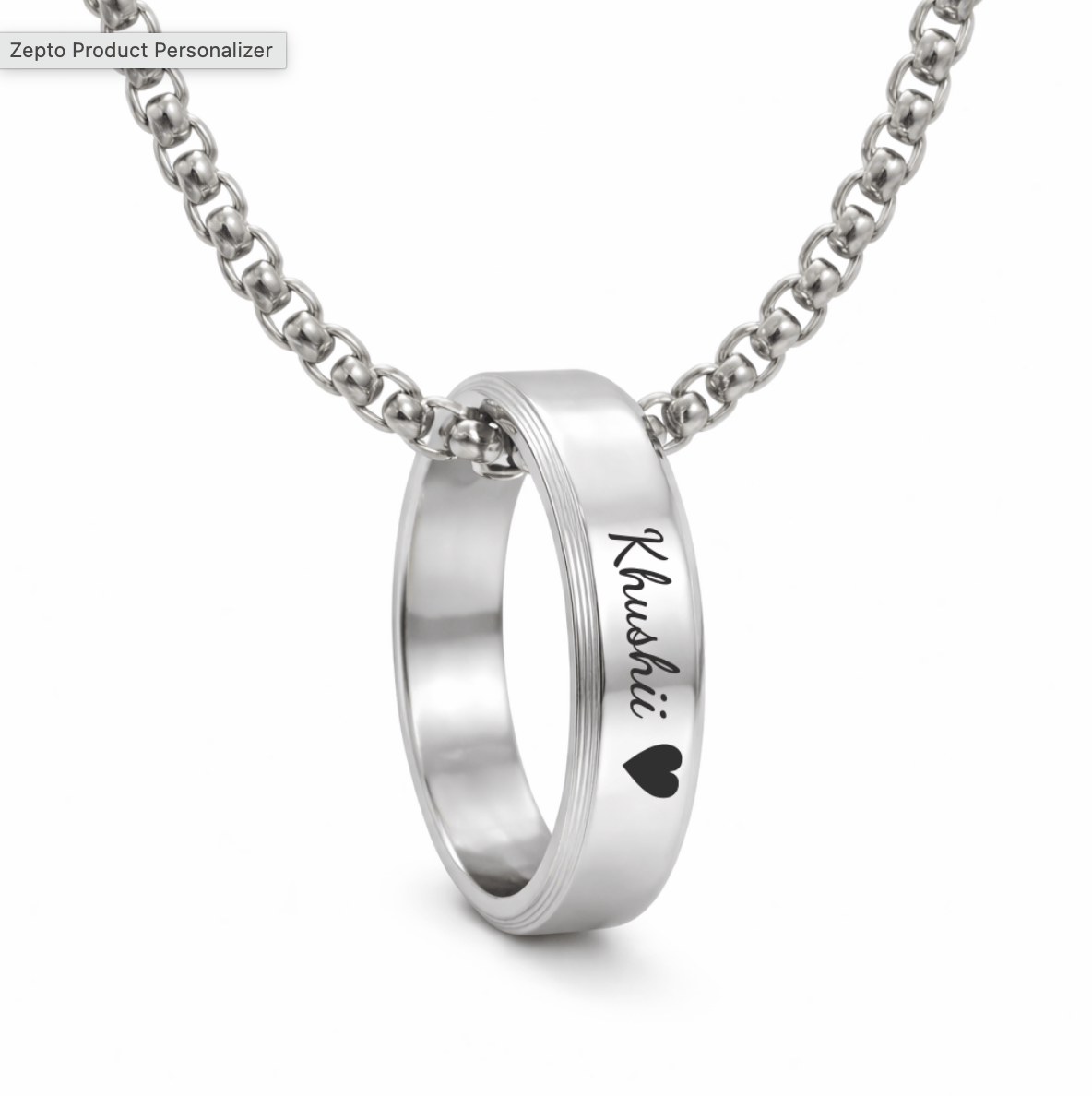 THE MEN THING SS Pendant/ Necklace Personalised Name Engraved - Ring in Necklace | My Words, My Love  - Pure Titanium Steel  Pendant with 24inch Round Box 4mm Chain for Men & Boys