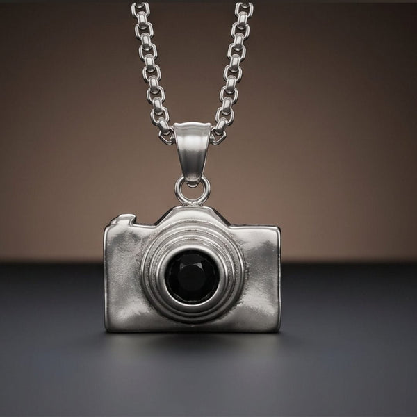 PHOTO SNAP - 13mm Stainless Steel Pendant with 24inch Round Box 2mm Chain for Men & Boys