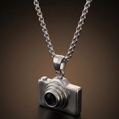 THE MEN THING SS Pendant/ Necklace PHOTO SNAP - 13mm Stainless Steel Pendant with 24inch Round Box 2mm Chain for Men & Boys