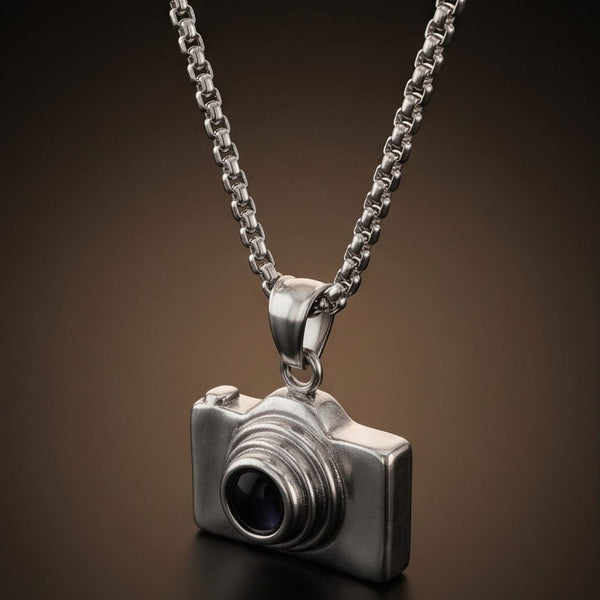 PHOTO SNAP - 13mm Stainless Steel Pendant with 24inch Round Box 2mm Chain for Men & Boys