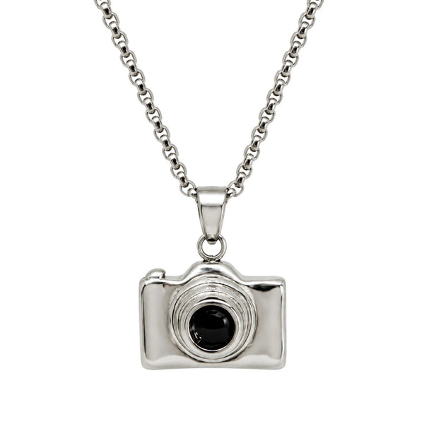 PHOTO SNAP - 13mm Stainless Steel Pendant with 24inch Round Box 2mm Chain for Men & Boys