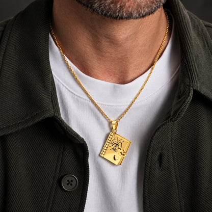 THE MEN THING SS Pendant/ Necklace PINKY PROMISE DIARY - GOLDEN - 18mm Pure Titanium Steel Pendant with 3mm Chain for Men & Boys (17 to 19 inch Adjustable Cable Chain)