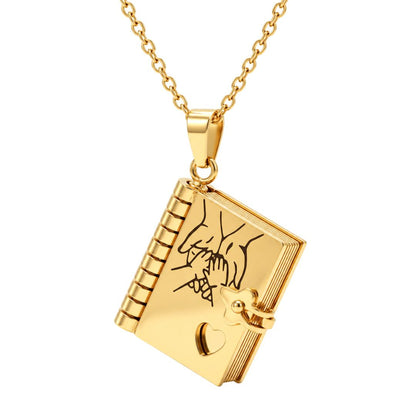 THE MEN THING SS Pendant/ Necklace PINKY PROMISE DIARY - GOLDEN - 18mm Pure Titanium Steel Pendant with 3mm Chain for Men & Boys (17 to 19 inch Adjustable Cable Chain)