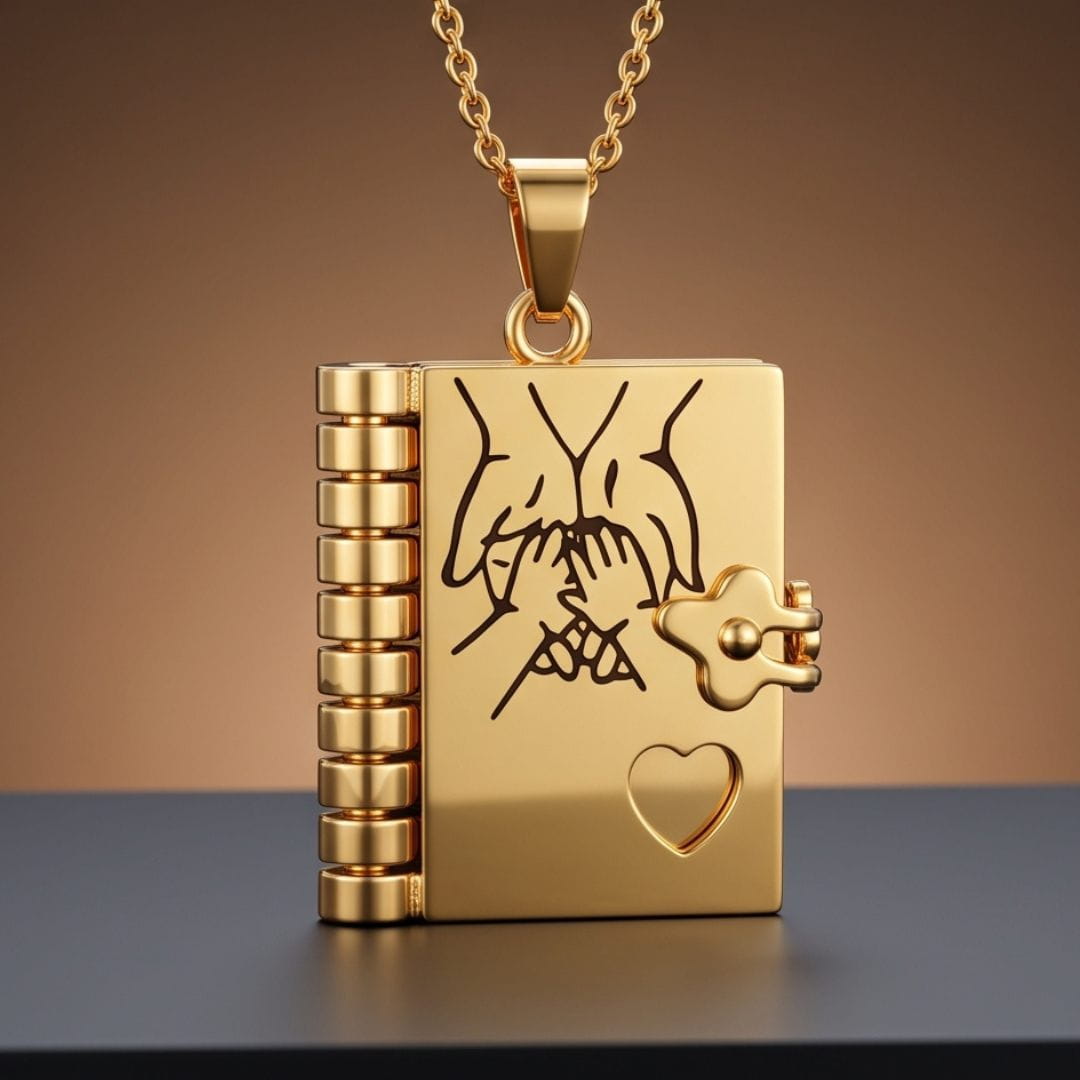 THE MEN THING SS Pendant/ Necklace PINKY PROMISE DIARY - GOLDEN - 18mm Pure Titanium Steel Pendant with 3mm Chain for Men & Boys (17 to 19 inch Adjustable Cable Chain)
