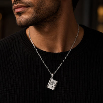 THE MEN THING SS Pendant/ Necklace PINKY PROMISE DIARY - STEEL - 18mm Pure Titanium Steel Pendant with 3mm Chain for Men & Boys (17 to 19 inch Adjustable Cable Chain)
