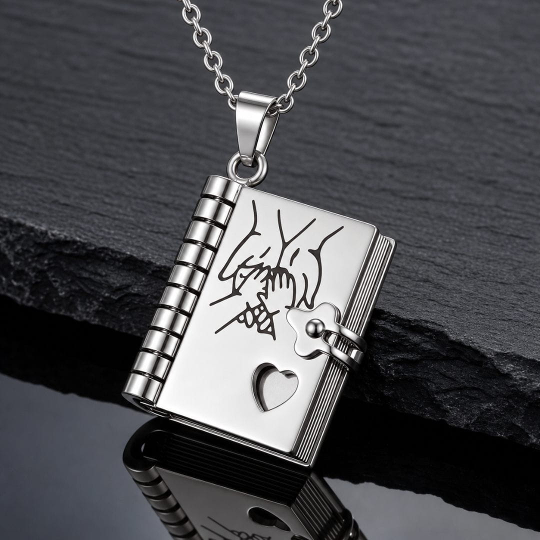 THE MEN THING SS Pendant/ Necklace PINKY PROMISE DIARY - STEEL - 18mm Pure Titanium Steel Pendant with 3mm Chain for Men & Boys (17 to 19 inch Adjustable Cable Chain)