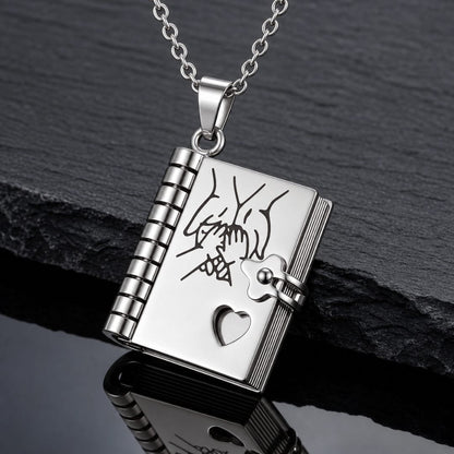 THE MEN THING SS Pendant/ Necklace PINKY PROMISE DIARY - STEEL - 18mm Pure Titanium Steel Pendant with 3mm Chain for Men & Boys (17 to 19 inch Adjustable Cable Chain)