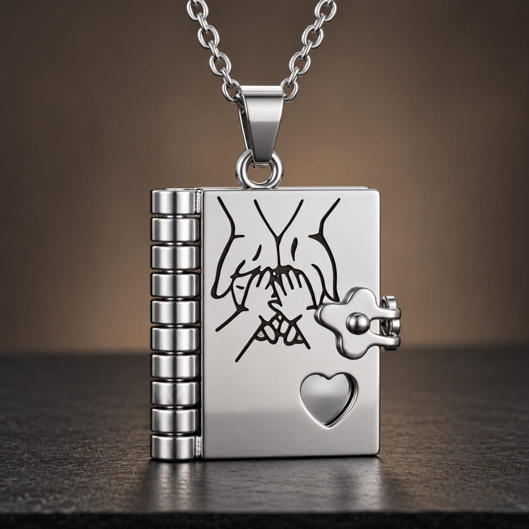 THE MEN THING SS Pendant/ Necklace PINKY PROMISE DIARY - STEEL - 18mm Pure Titanium Steel Pendant with 3mm Chain for Men & Boys (17 to 19 inch Adjustable Cable Chain)