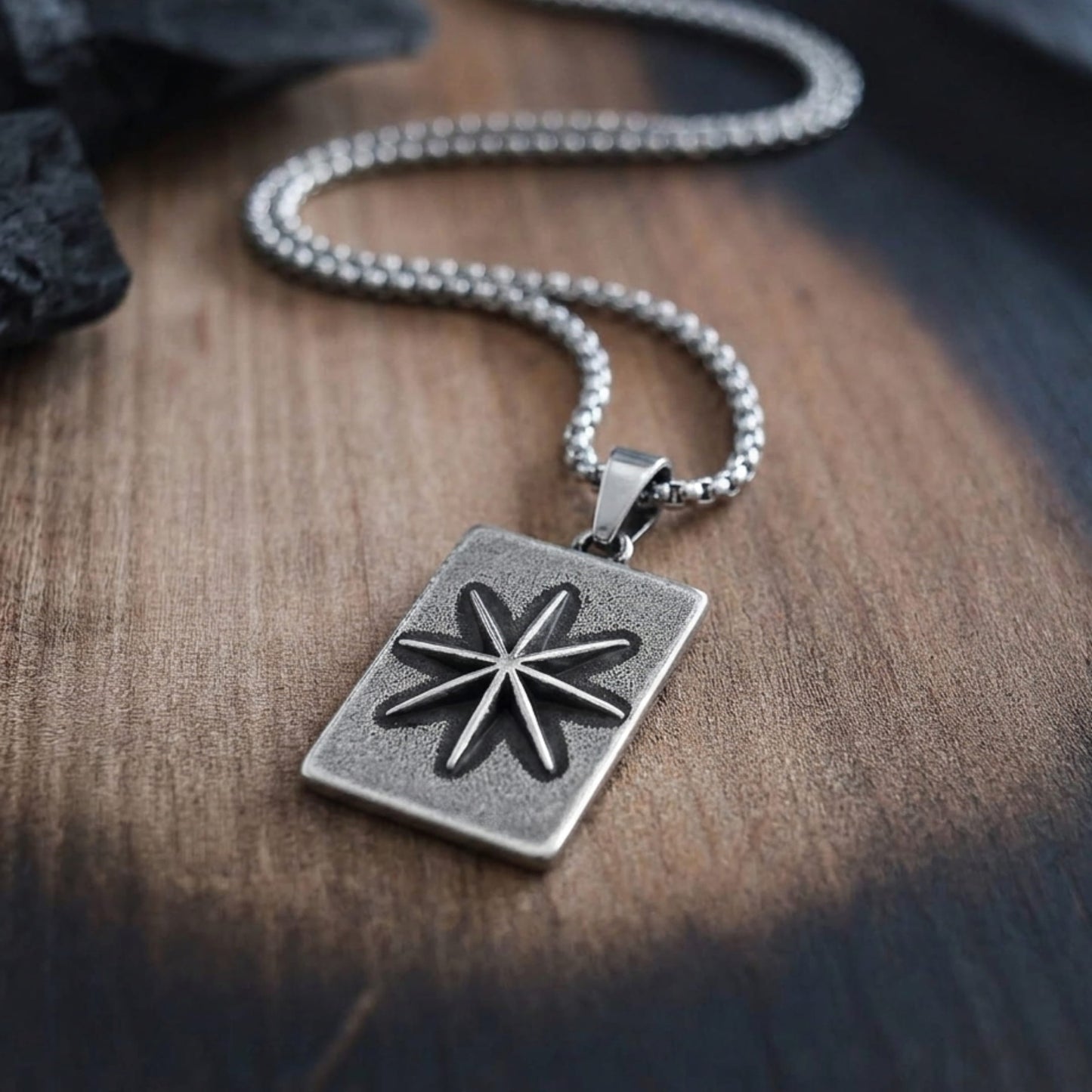 THE MEN THING SS Pendant/ Necklace POLARIS  - Pure Vintage Pure Steel Pendant with 24inch Round Box 5mm Chain for Men & Boys