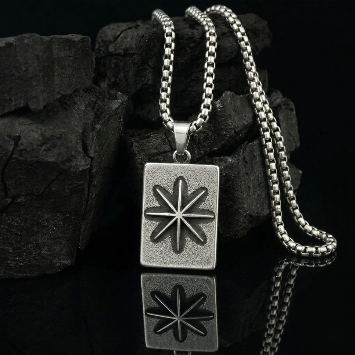 THE MEN THING SS Pendant/ Necklace POLARIS  - Pure Vintage Pure Steel Pendant with 24inch Round Box 5mm Chain for Men & Boys