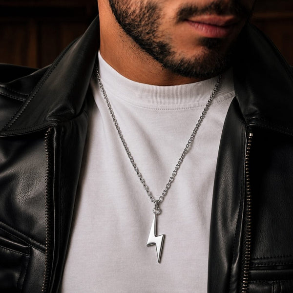 POWER BOLT - 33mm Stainless Steel Pendant with 24inch Oval Link 2mm Chain for Men & Boys