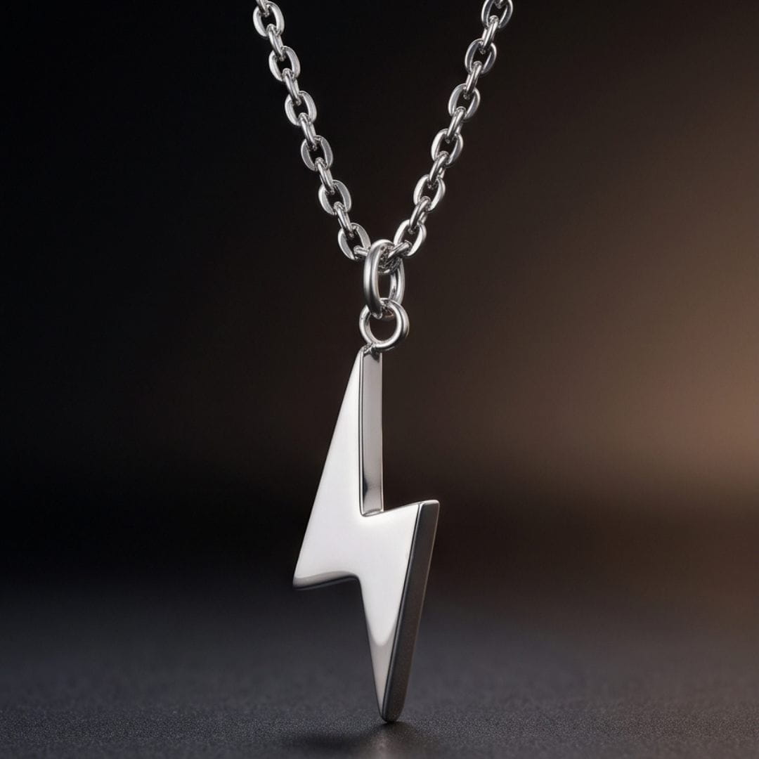 THE MEN THING SS Pendant/ Necklace POWER BOLT - 33mm Stainless Steel Pendant with 24inch Oval Link 2mm Chain for Men & Boys