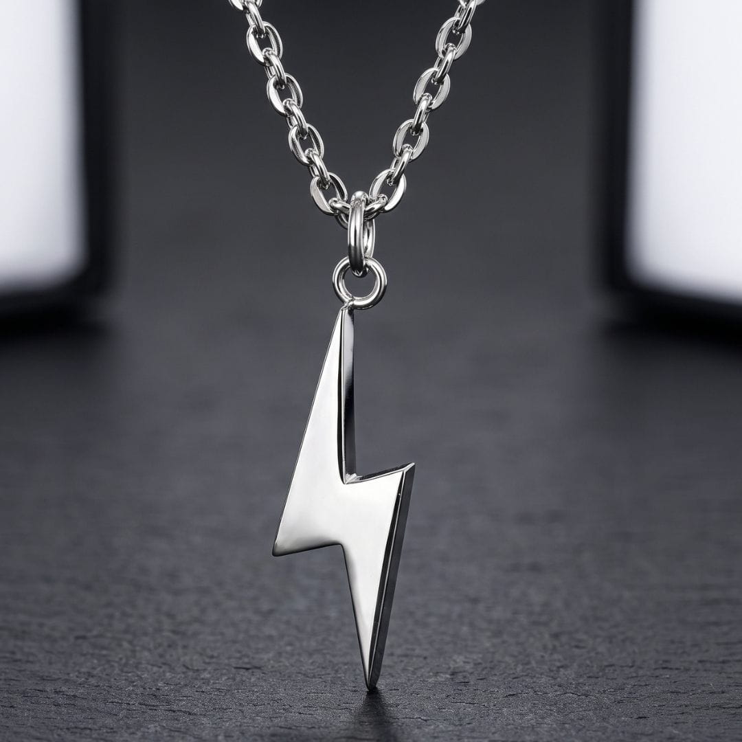 THE MEN THING SS Pendant/ Necklace POWER BOLT - 33mm Stainless Steel Pendant with 24inch Oval Link 2mm Chain for Men & Boys