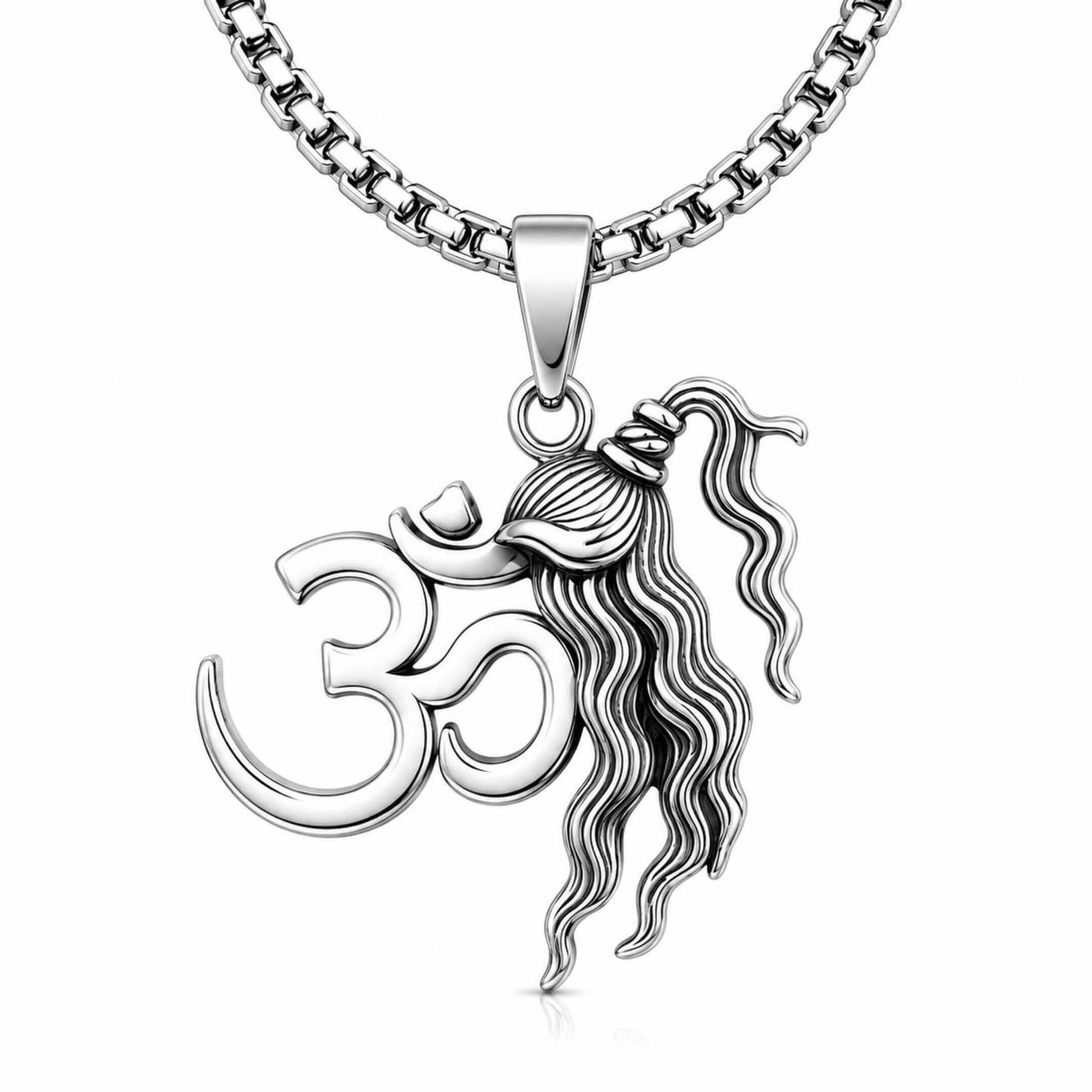 THE MEN THING SS Pendant/ Necklace PRAṆAVAJATA - Pure Vintage Pure Steel Pendant with 24inch Round Box 5mm Chain for Men & Boys