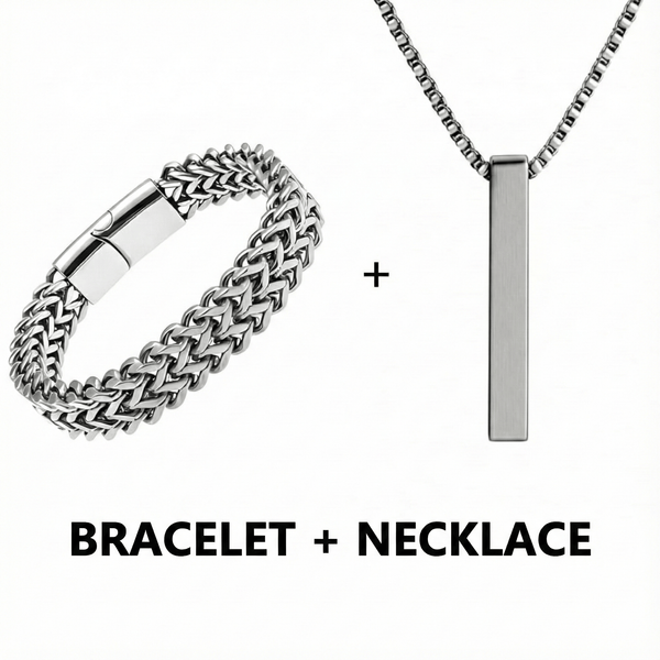 Combo – Titanium Mesh Link Bracelet (11.5mm) + Ultra-Polished Cuboid Bar Pendant with 24″ Chain