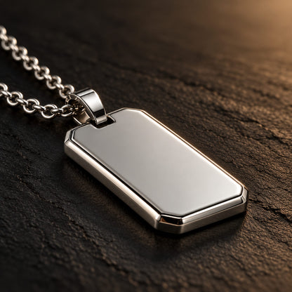 THE MEN THING SS Pendant/ Necklace PRIME TAG - 19mm Pure Titanium Steel Pendant with 1mm Chain for Men & Boys (18 inch Chain)