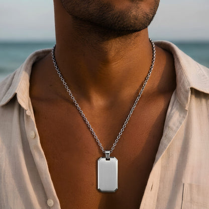 THE MEN THING SS Pendant/ Necklace PRIME TAG - 19mm Pure Titanium Steel Pendant with 1mm Chain for Men & Boys (18 inch Chain)