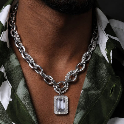 THE MEN THING SS Pendant/ Necklace PRISM LUX - 15mm Titanium Steel Pendant with 20 to 22inch Adjustable Cable Chain for Men & Boys