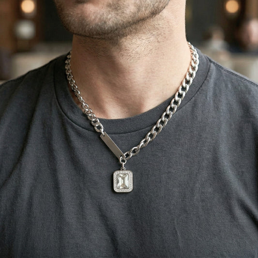 THE MEN THING SS Pendant/ Necklace PRYXON - 16mm Titanium Steel Pendant with 22 to 24inch Adjustable Cable 7mm Chain for Men & Boys