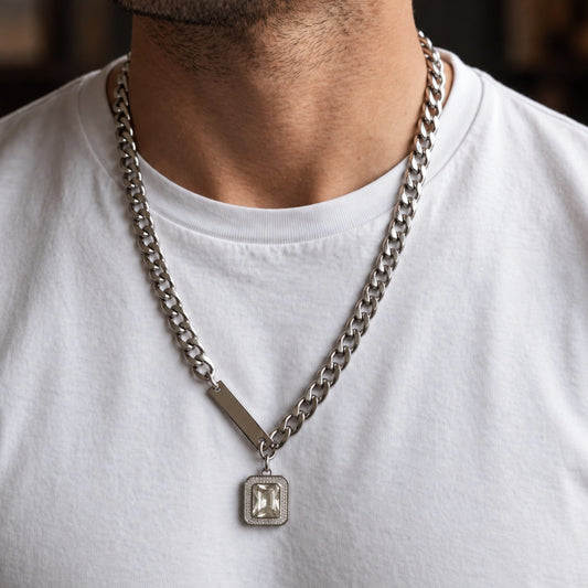 THE MEN THING SS Pendant/ Necklace PRYXON - 16mm Titanium Steel Pendant with 22 to 24inch Adjustable Cable 7mm Chain for Men & Boys