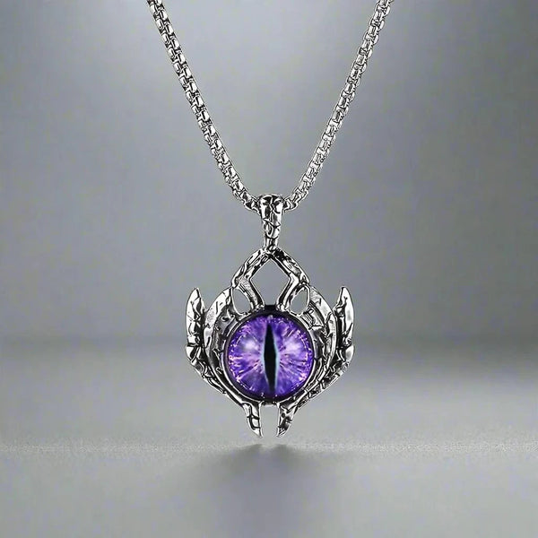 పర్పుల్-ఐ - స్టెయిన్‌లెస్ స్టీల్ చైన్‌తో అల్లాయ్ లాకెట్టు