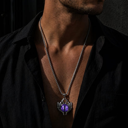 THE MEN THING SS Pendant/ Necklace PURPLE-EYE - Alloy Pendant with Stainless Steel 24inch Round Box Chain for Men & Boy