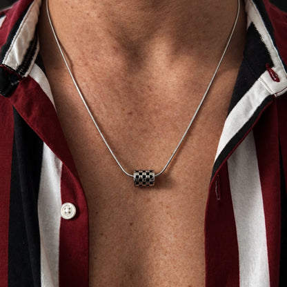 THE MEN THING SS Pendant/ Necklace RACER CHECK - 10mm Pure Titanium Steel Pendant with 19inch Snake 3mm Chain for Men & Boys